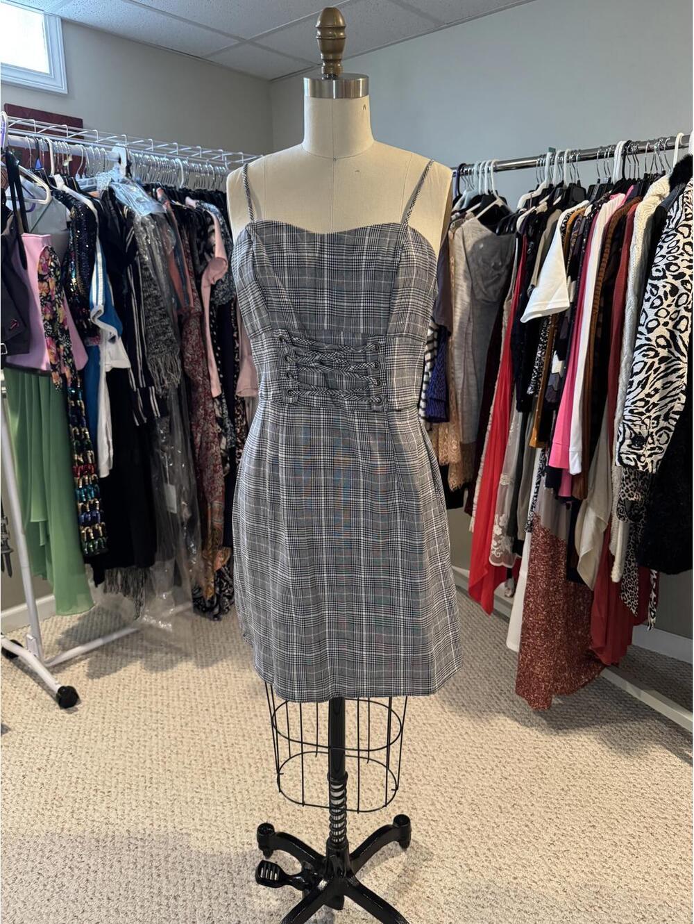 Wild Fable - Gray Plaid Sleeveless Mini Dress with Corset Detail - Small